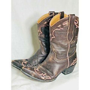 Old Gringo Women's 9 B Distressed Villa  Brown w Pink Inlay Leather Mex Western